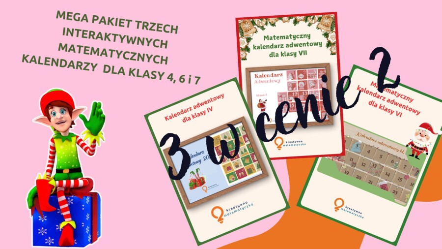 MEGA Pakiet: Matematyczne kalendarze adwentowe – Klasy 4, 6 i 7. Interaktywne kalendarze. Wyświetlasz, nie drukujesz. Pełna interaktywność! Kalendarz automatycznie udostępnia zadania dopiero w odpowiednim dniu.