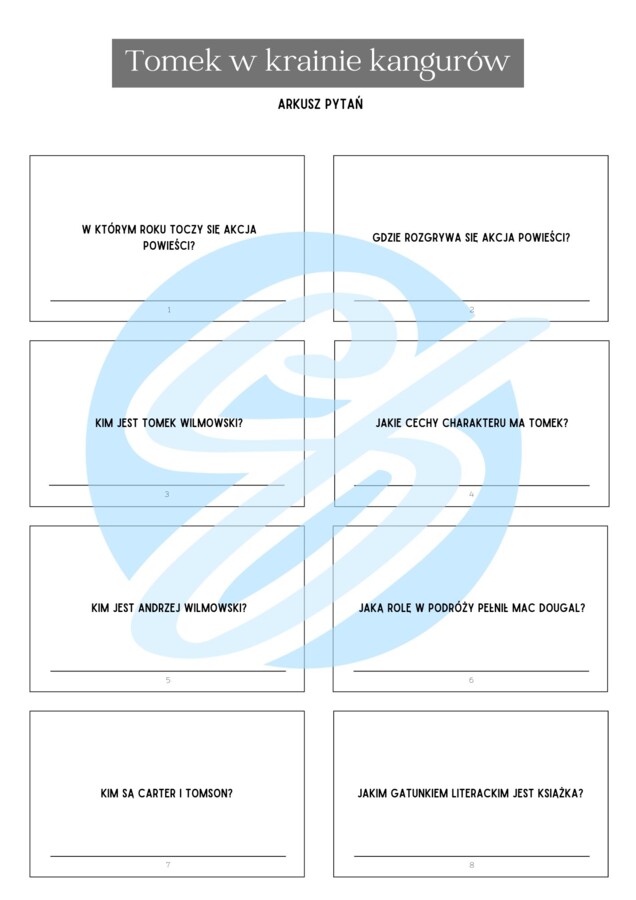 Tomek w krainie kangurów – Pytania i Odpowiedzi | Interaktywne karty do lektury