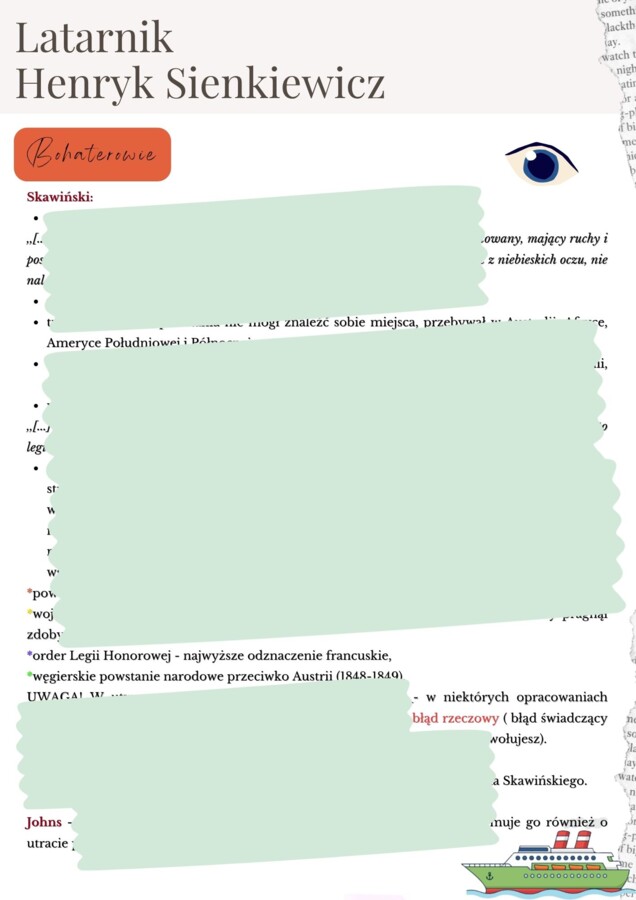 Latarnik Henryk Sienkiewicz - opracowanie do E8 + 15 przykładowych zadań egzaminacyjnych