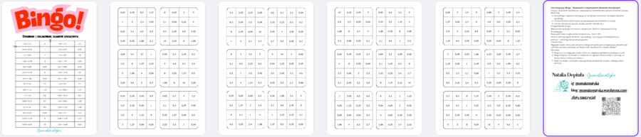 Bingo "Dodawanie i odejmowanie ułamków dziesiętnych"