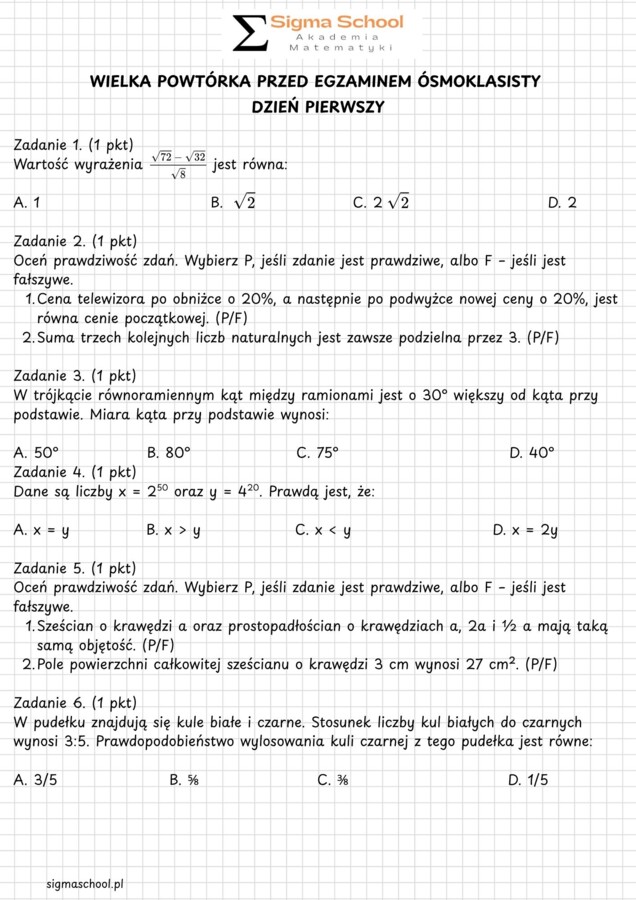 Wielka Powtórka: Egzamin Ósmoklasisty z Matematyki (Plan na 30 Dni + Klucz Odpowiedzi)