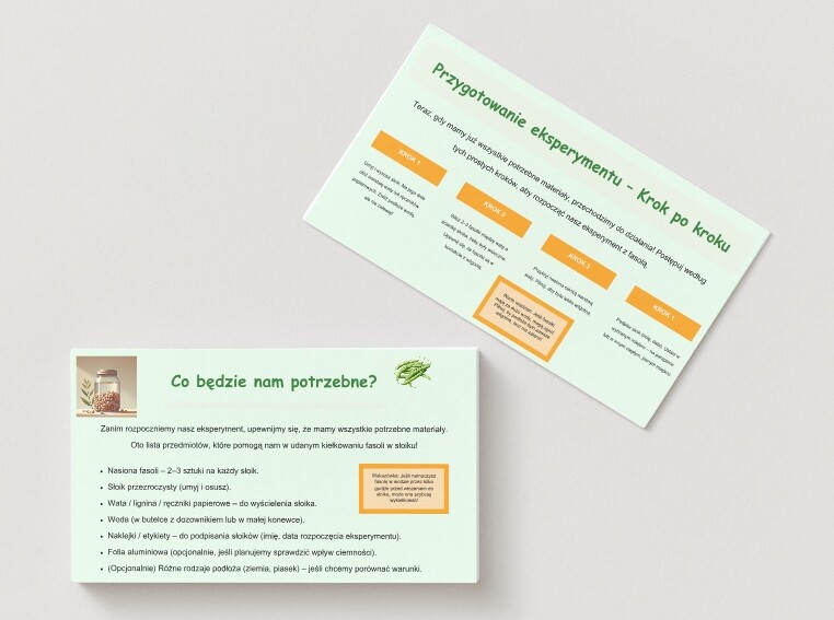 Uprawa roślin w klasie (fasola w słoiku, kiełkowanie nasion), obserwacja różnych warunków (światło, woda)
