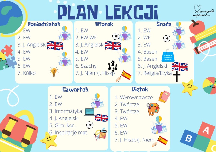 Prezent na rozpoczęcie roku - Stojący plan lekcji i powitanie