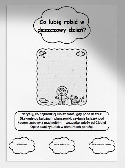Karta pracy – "Moje zabawy w deszczowy dzień"