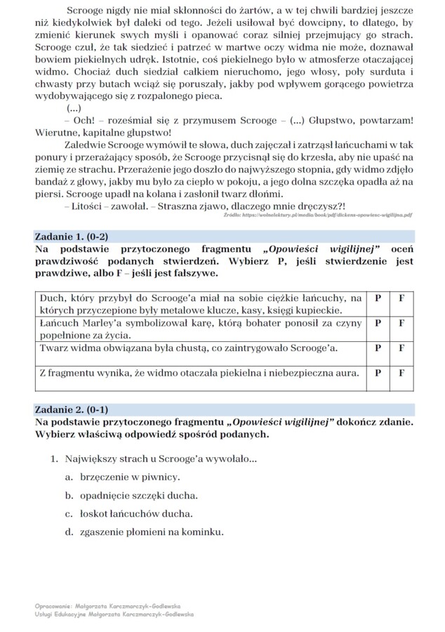 Arkusz egzaminacyjny "Opowieść wigilijna"