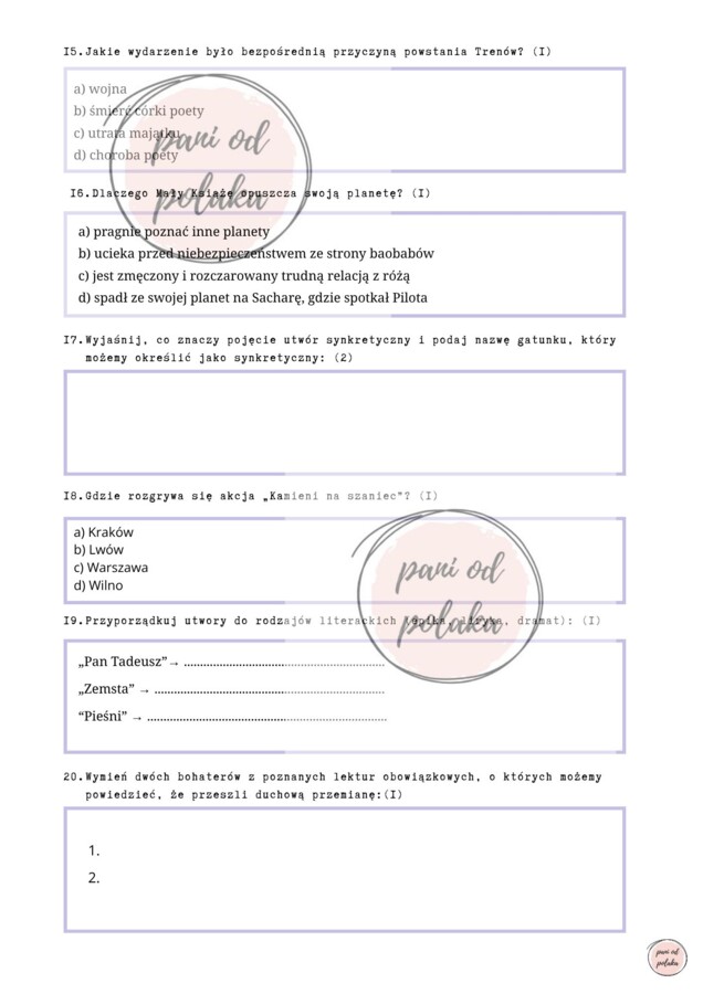 Sprawdzian z lektur-egzamin ósmoklasisty