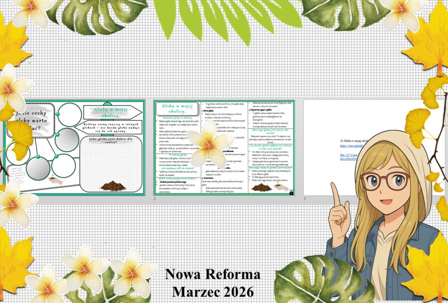 Mały zestaw na jedną lekcję: sketchnotka/notatka/przypomnienie dla nauczyciela, karta pracy plus gratisowa prezentacja multimedialna „Gleba w mojej okolicy” w pdf. Przyroda "Odkrywam przyrodę". Klasa 4. Dział „Moja okolica".