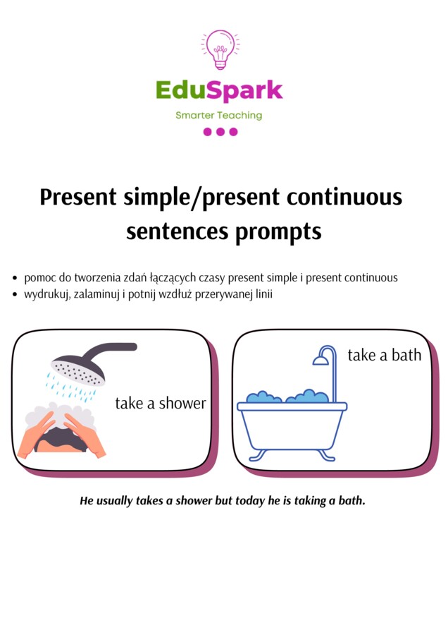 Present Simple Present Continuous obrazki do tworzenia zdań Sentences prompts
