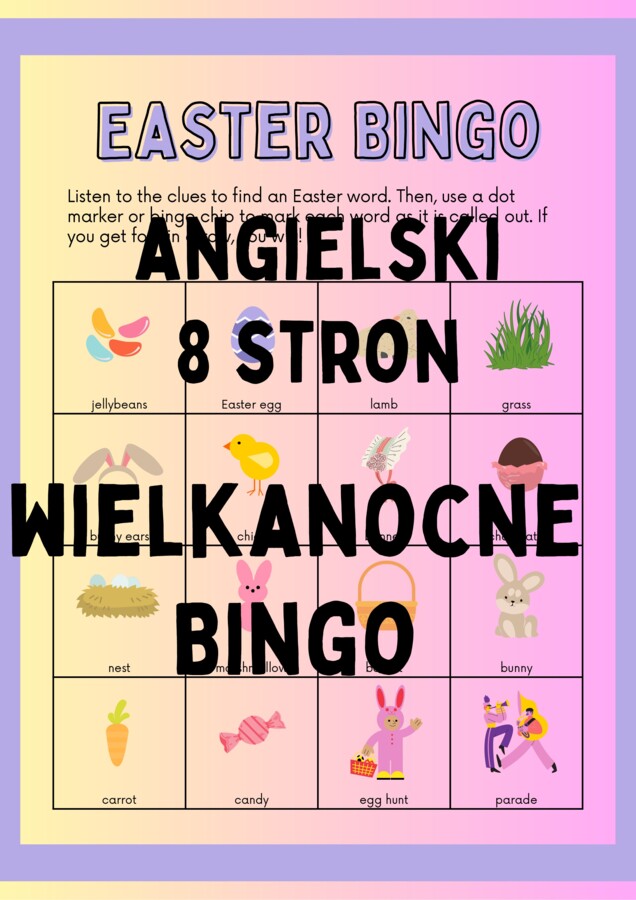 Angielski, Wielkanocne Bingo 8 stron