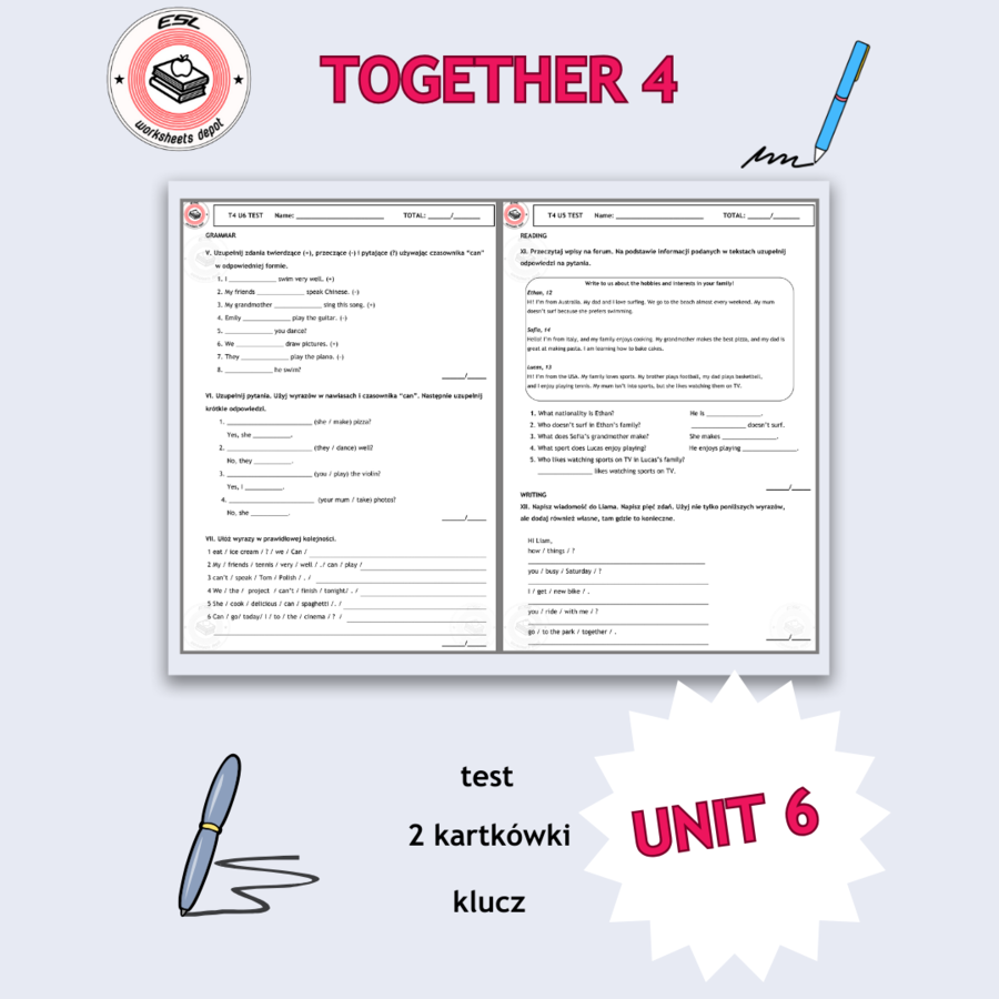 Together 4 Unit 6 - test i kartkówki do działu 6