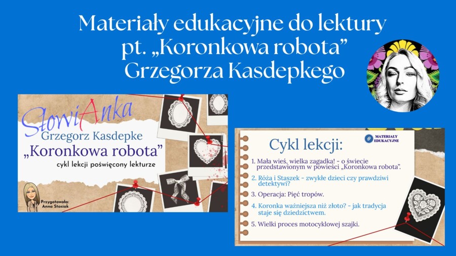 Zestaw materiałów dydaktycznych do omówienia lektury „Koronkowa robota” Grzegorza Kasdepkego + PREZENTACJA GRATIS