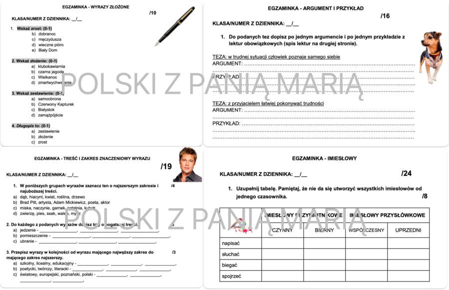 EGZAMINKI - kartkówki z zagadnień obowiązujących na egzaminie ósmoklasisty - kartkówki do E8 język polski