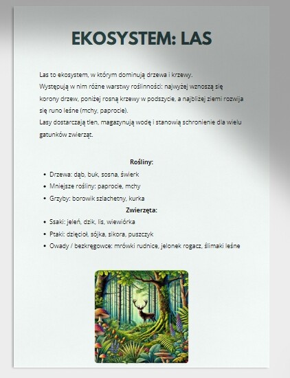 Porównanie różnych ekosystemów (las, łąka, staw)