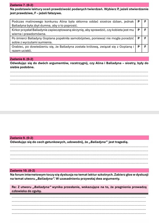 Zestaw lekturowy "Balladyna"