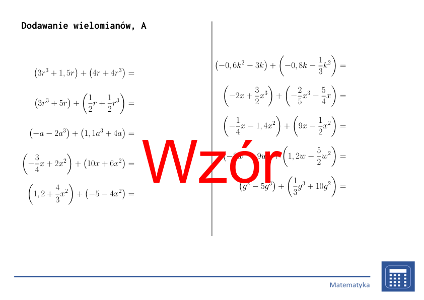 Dodawanie wielomianów | matematyka, algebra | 26 kolumn