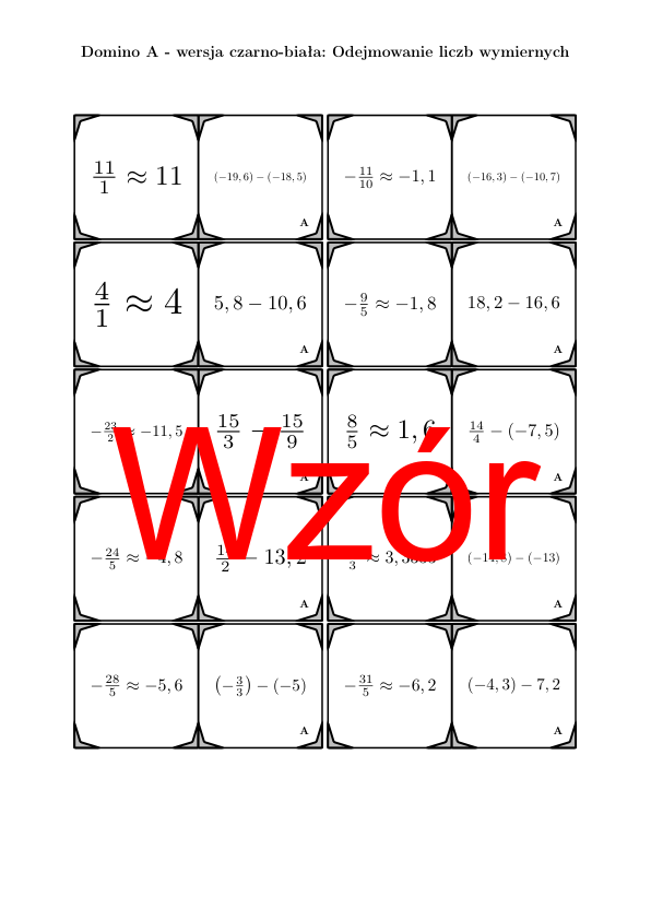 Domino - Odejmowanie liczb wymiernych | matematyka