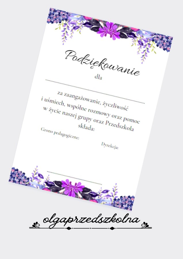Podziękowanie dla rodzica z trójki grupowej