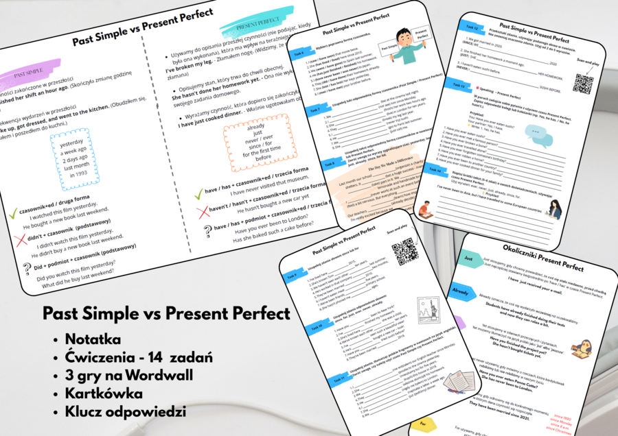 🕒 Past Simple vs Present Perfect – Notatka + zestaw kart pracy i gier