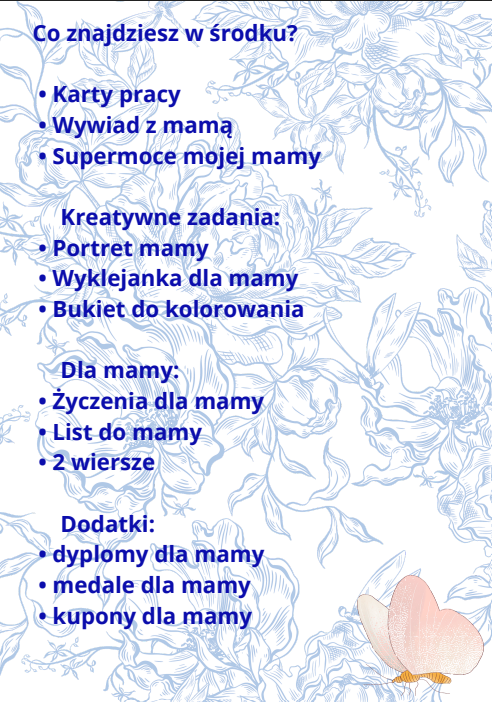 Dzień Mamy – zestaw kart pracy, laurka, dyplomy, wiersze, kupony, medale (20 stron PDF do druku)