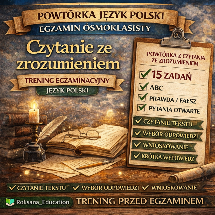 📚 Czytanie ze zrozumieniem – trening egzaminacyjny | powtórka przed egzaminem ósmoklasisty (15 zadań)