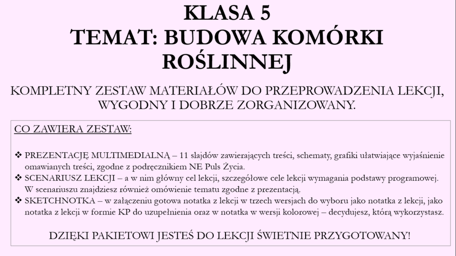 Budowa komórki roślinnej - klasa 5 - pakiet
