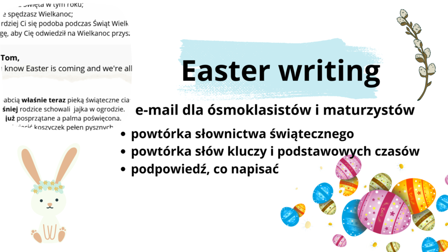 Easter writing - e-mail o świętach wilkanocnych w stylu E8, matury- słownictwo, podsawowe czasy, zdania do tłumaczenia