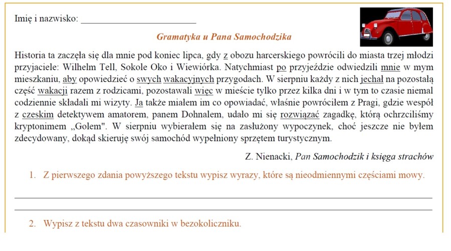 Gramatyka - powtarzamy wiadomości z Panem Samochodzikiem