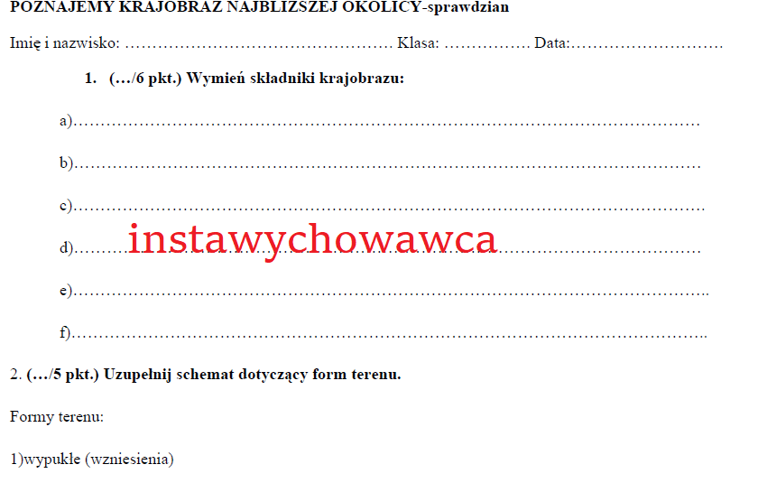 Poznajemy krajobraz najbliższej okolicy-sprawdzian