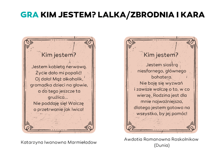 ZESTAW KART DO GRY "KIM JESTEM. ZBRODNIA I KARA/LALKA".