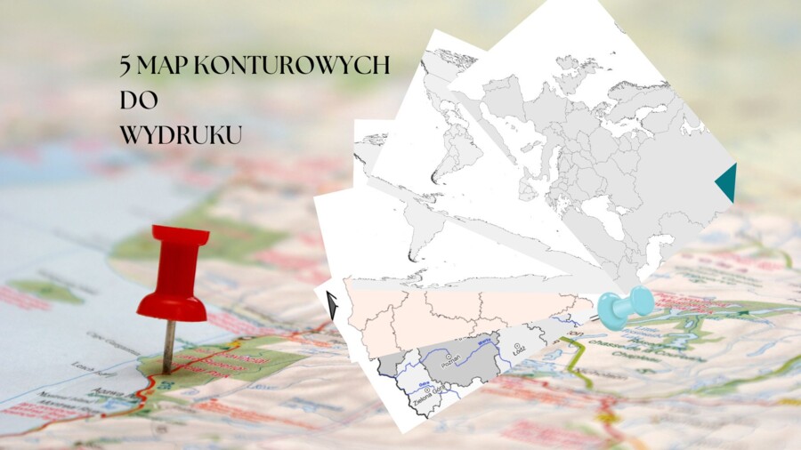 Zestaw map konturowych – Europa, Świat, Polska (wysoka jakość, do druku)