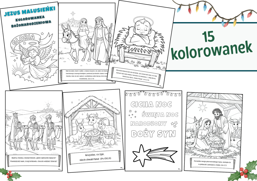Jezus Malusieńki – wyjątkowe bożonarodzeniowe kolorowanki dla dzieci i nauczycieli z cytatami z Pisma Świętego i kolęd