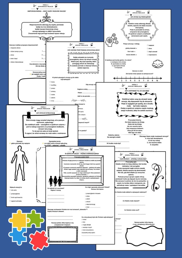 🧠 AUTYZM W SZKOLE – GOTOWY PAKIET KART PRACY  Zrozumienie • Emocje • Sensoryka • Relacje