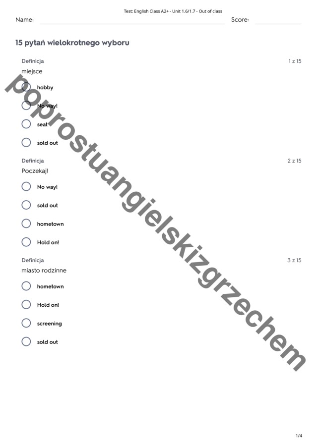 English Class A2+ - Unit 1 - testy