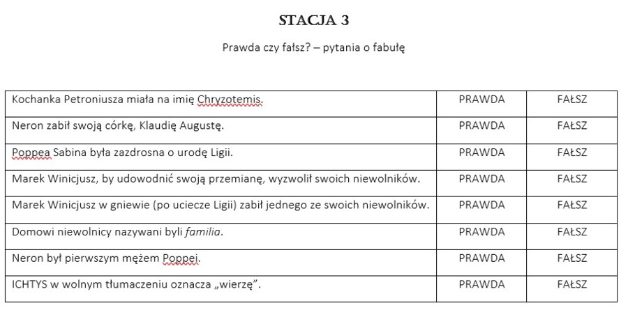 "Quo vadis" - stacje zadaniowe (6 zadań)