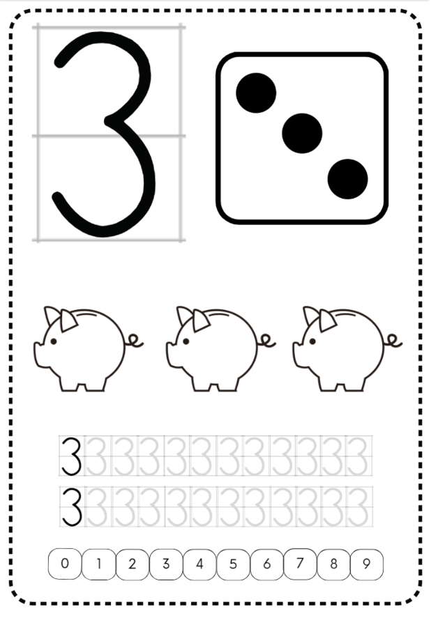Cyfry 0-9 - karty pracy czarno-białe
