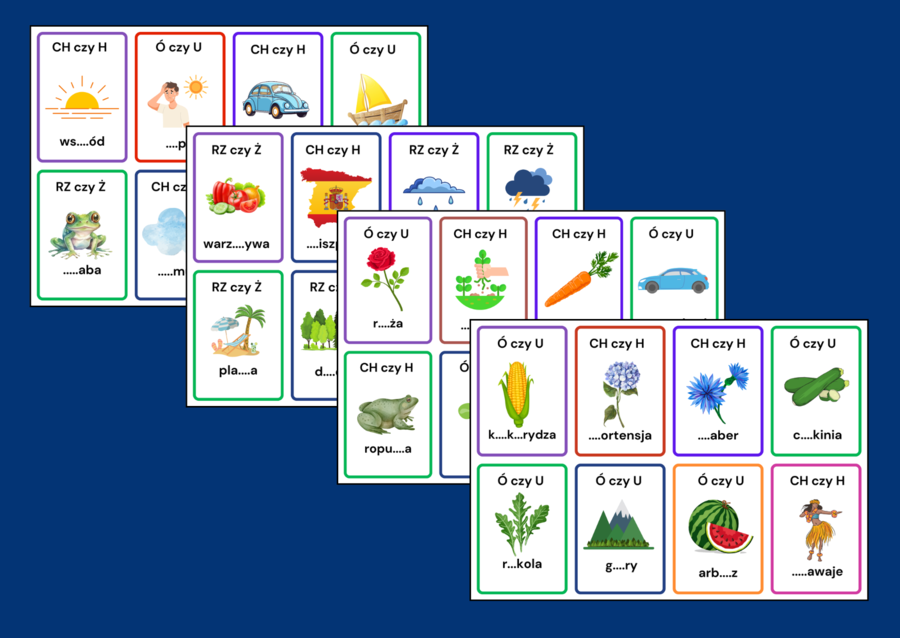 KARTY ORTOGRAFICZNE – ortografia – LATO - wakacje – 56 szt.