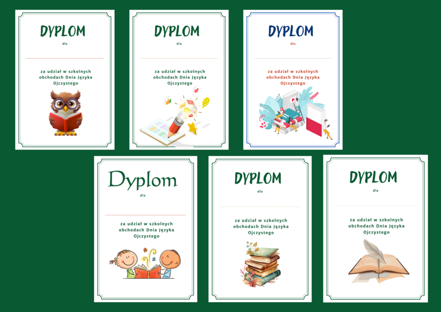 DZIEŃ JĘZYKA OJCZYSTEGO – dyplomy – 18 wersji – biblioteka – język polski - dyplom