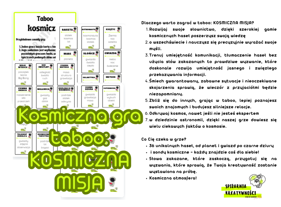 Kosmiczna gra taboo: KOSMICZNA MISJA (edukacja kosmiczna)