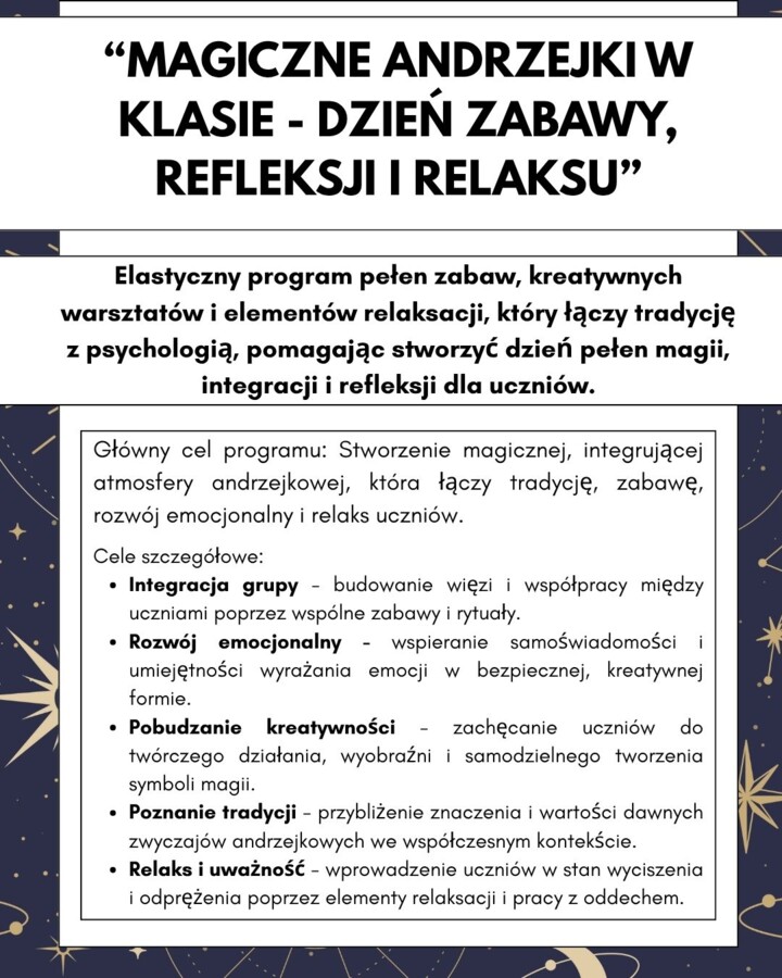 “Magiczne andrzejki w klasie - dzień zabawy, refleksji i relaksu”