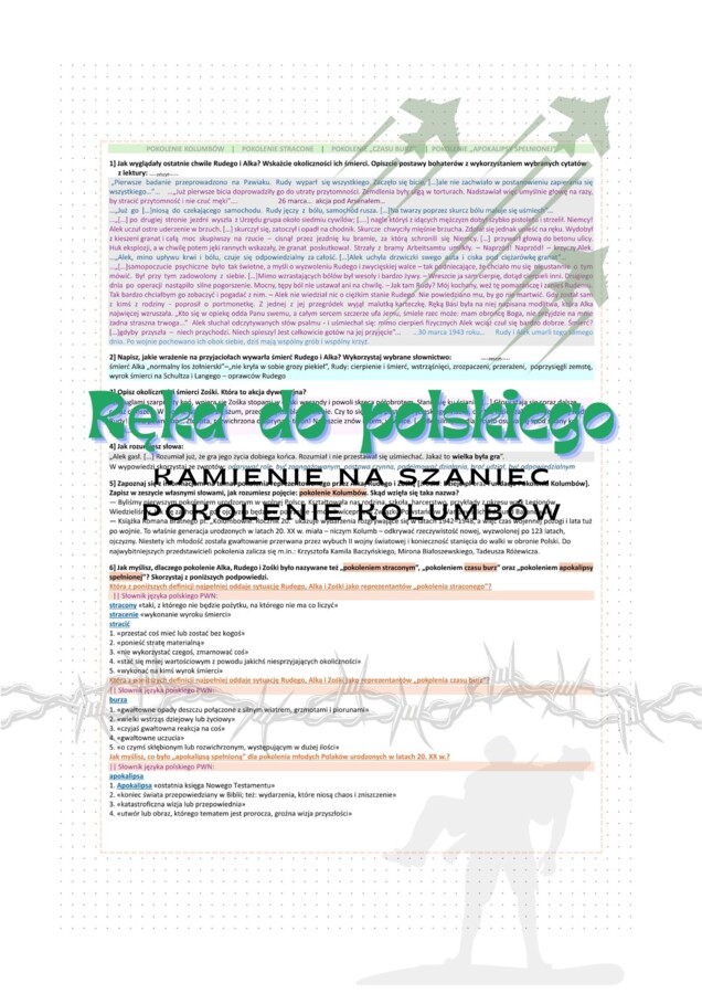 Karta pracy. KAMIENIE NA SZANIEC. „Jakaż to wielka była gra!”. Pokolenie Kolumbów.
