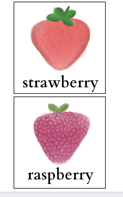 Berries - jagody, karty z podpisami