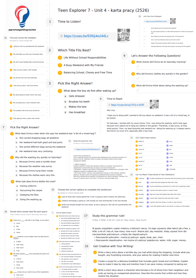 Teen Explorer 7 – Unit 4 – karta pracy