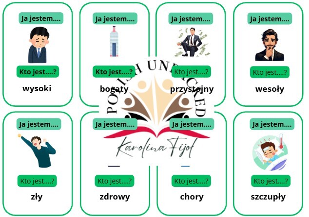 "Ja jestem, kto jest" przymiotniki, poziom A1, język polski dla obcokrajowców