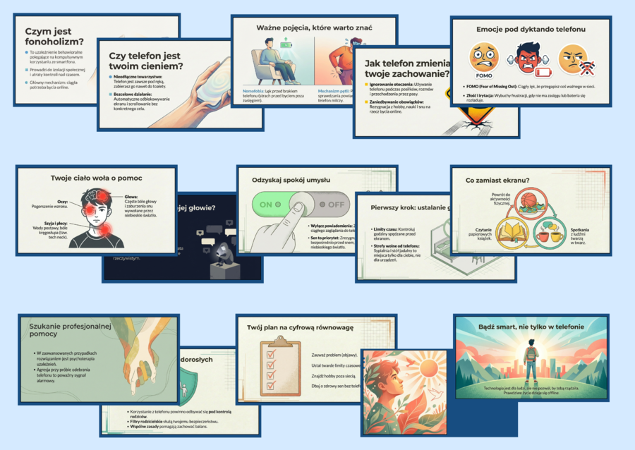 📱 FONOHOLIZM – prezentacja multimedialna (16 slajdów)  Dla klas 4–8 oraz uczniów starszych