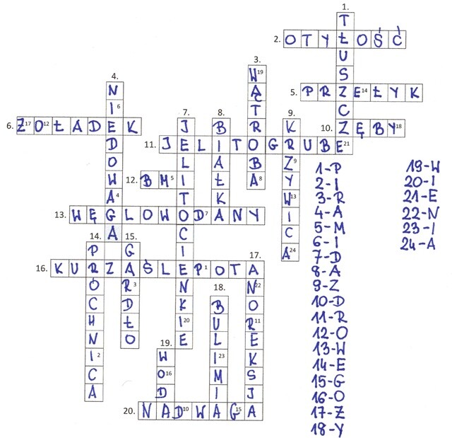 Układ pokarmowy (krzyżówka podsumowanie rozwiązanie)