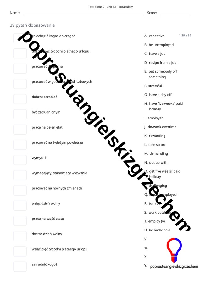 Focus 2 – Unit 6 – testy