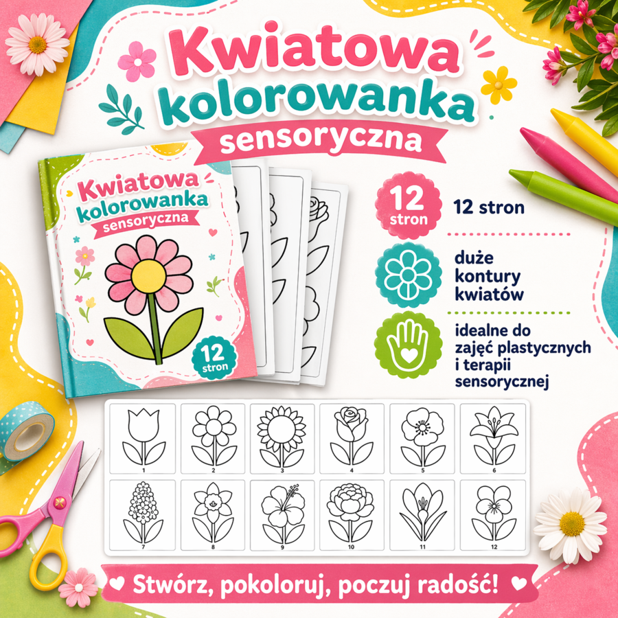 Kwiatowa kolorowanka sensoryczna