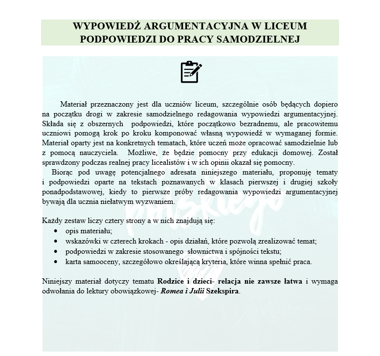 WYPOWIEDŹ ARGUMENTACYJNA W SZKOLE PONADPODSTAWOWEJ KROK PO KROKU