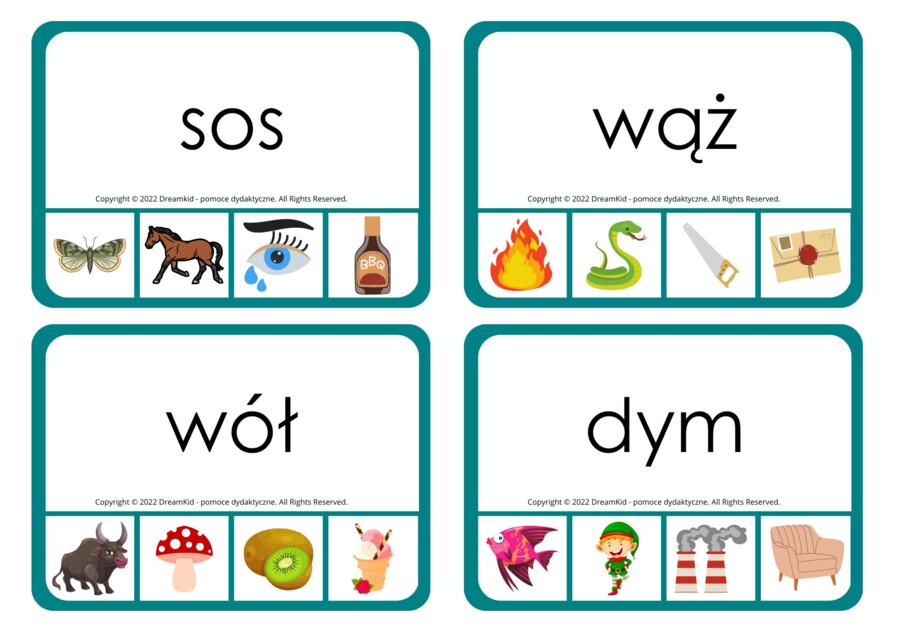 KLAMERKOWE POMOCE WYRAZY 3-LITEROWE 56 KART