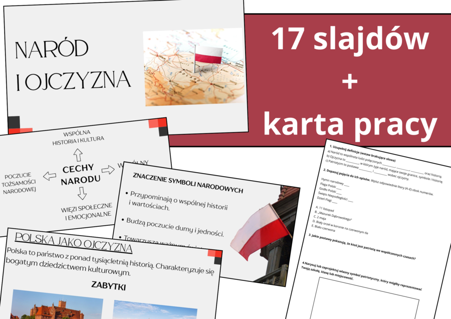 Prezentacja multimedialna + Karta pracy- NARÓD I OJCZYZNA (WOS), możliwość edycji, Materiał cyfrowy